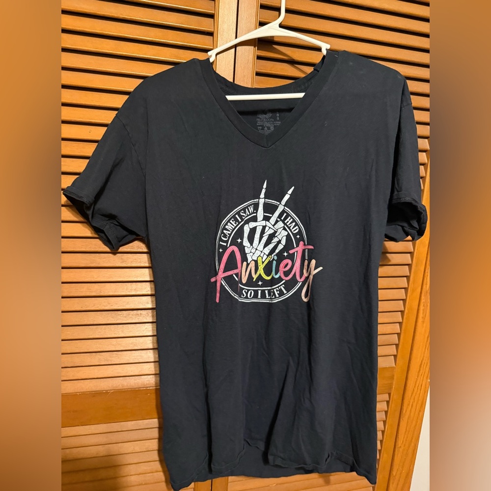 Anxiety Graphic Charcoal V-Neck T-Shirt